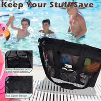 Buy 1, Get 1 FREE – Extra Large Transparent Mesh Beach Bag with 8 Pockets – ClearWave