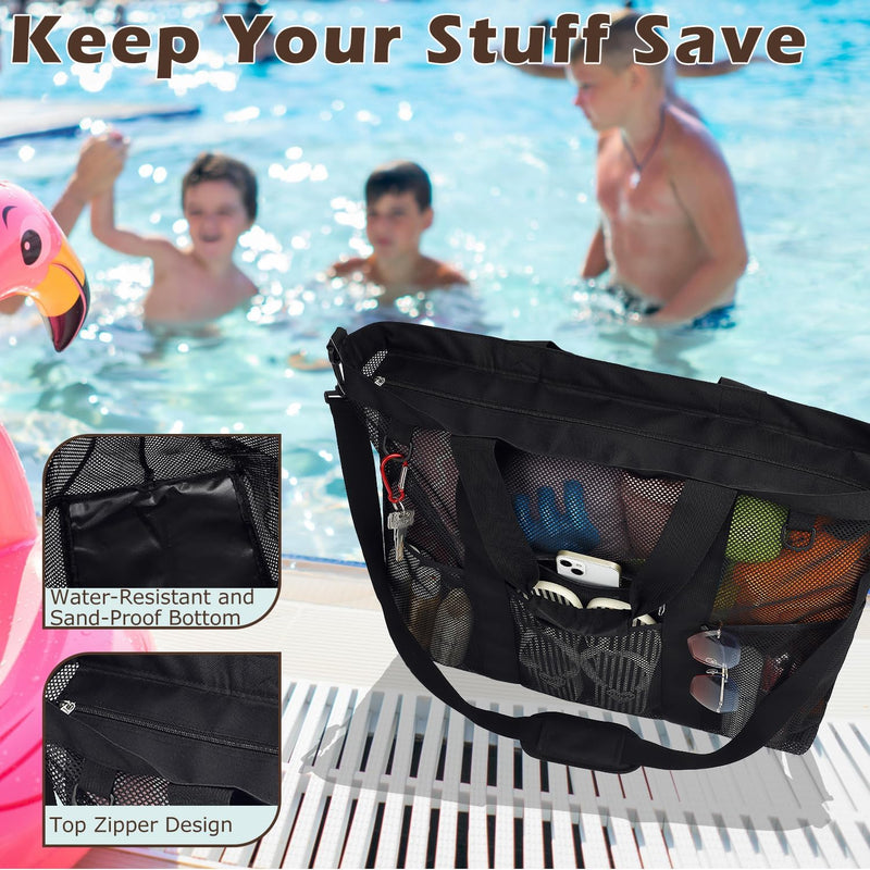 Buy 1, Get 1 FREE – Extra Large Transparent Mesh Beach Bag with 8 Pockets – ClearWave