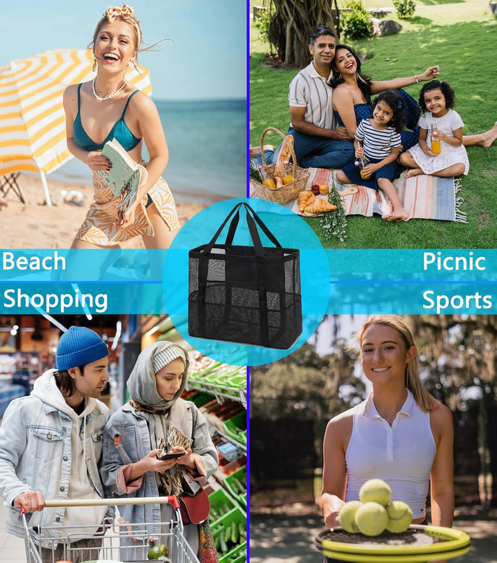 Buy 1, Get 1 FREE – Extra Large Transparent Mesh Beach Bag with 8 Pockets – ClearWave