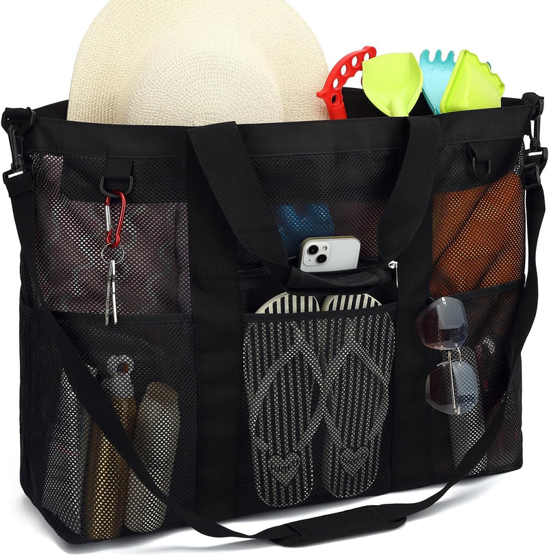 Buy 1, Get 1 FREE – Extra Large Transparent Mesh Beach Bag with 8 Pockets – ClearWave