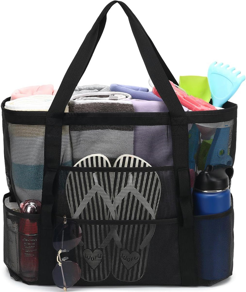 Buy 1, Get 1 FREE – Extra Large Transparent Mesh Beach Bag with 8 Pockets – ClearWave