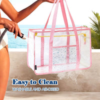 Buy 1, Get 1 FREE – Extra Large Transparent Mesh Beach Bag with 8 Pockets – ClearWave