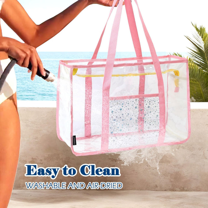 Buy 1, Get 1 FREE – Extra Large Transparent Mesh Beach Bag with 8 Pockets – ClearWave