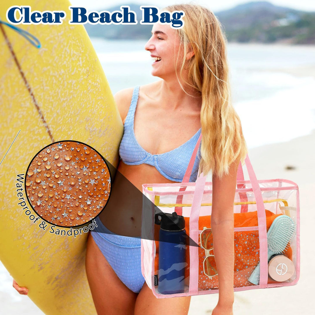 Buy 1, Get 1 FREE – Extra Large Transparent Mesh Beach Bag with 8 Pockets – ClearWave