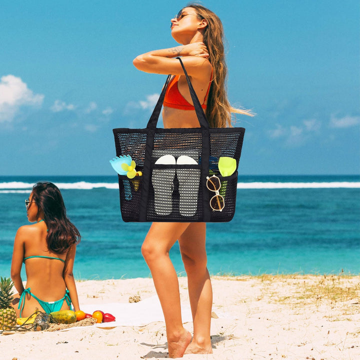 Buy 1, Get 1 FREE – Extra Large Transparent Mesh Beach Bag with 8 Pockets – ClearWave