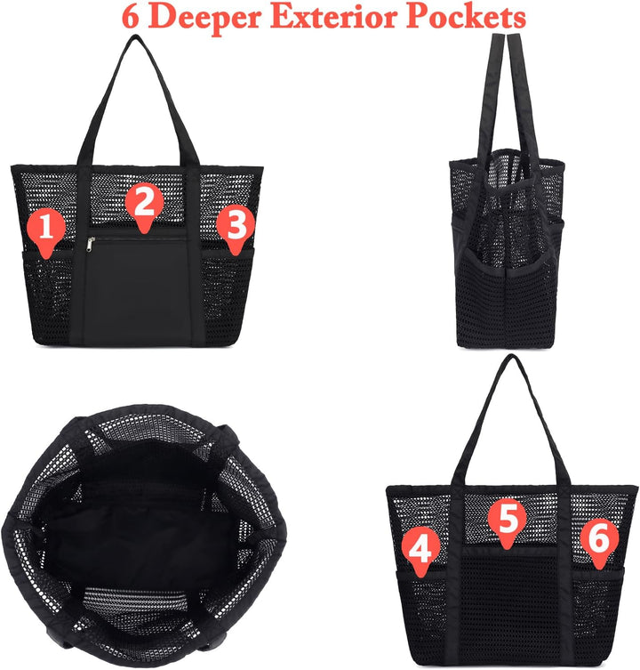 Buy 1, Get 1 FREE – Extra Large Transparent Mesh Beach Bag with 8 Pockets – ClearWave