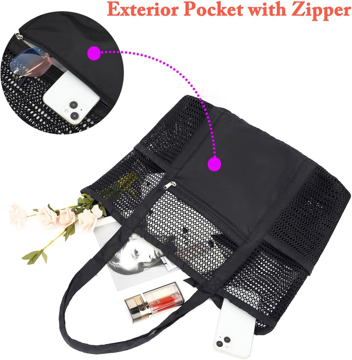 Buy 1, Get 1 FREE – Extra Large Transparent Mesh Beach Bag with 8 Pockets – ClearWave