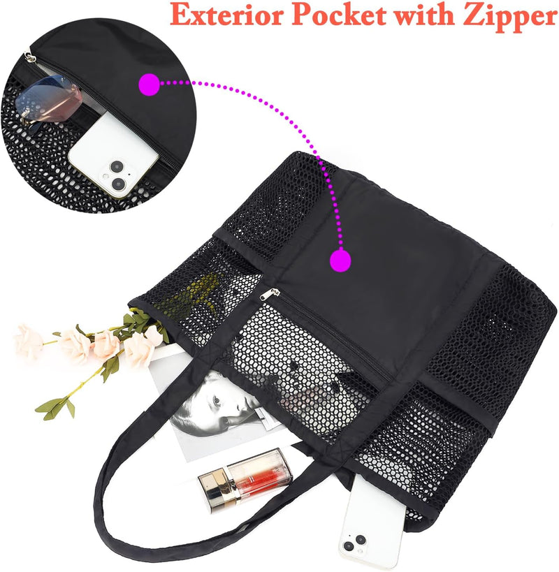 Buy 1, Get 1 FREE – Extra Large Transparent Mesh Beach Bag with 8 Pockets – ClearWave