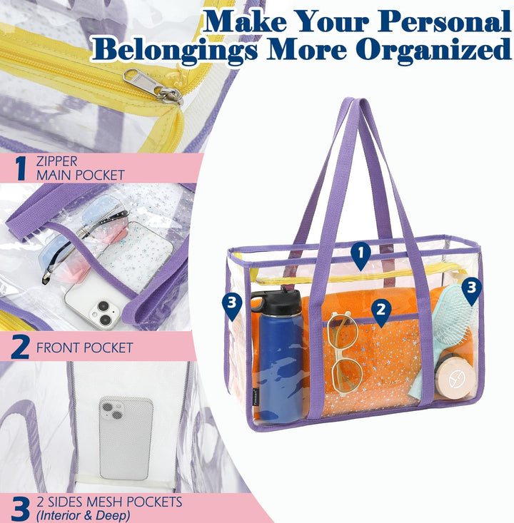 Buy 1, Get 1 FREE – Extra Large Transparent Mesh Beach Bag with 8 Pockets – ClearWave