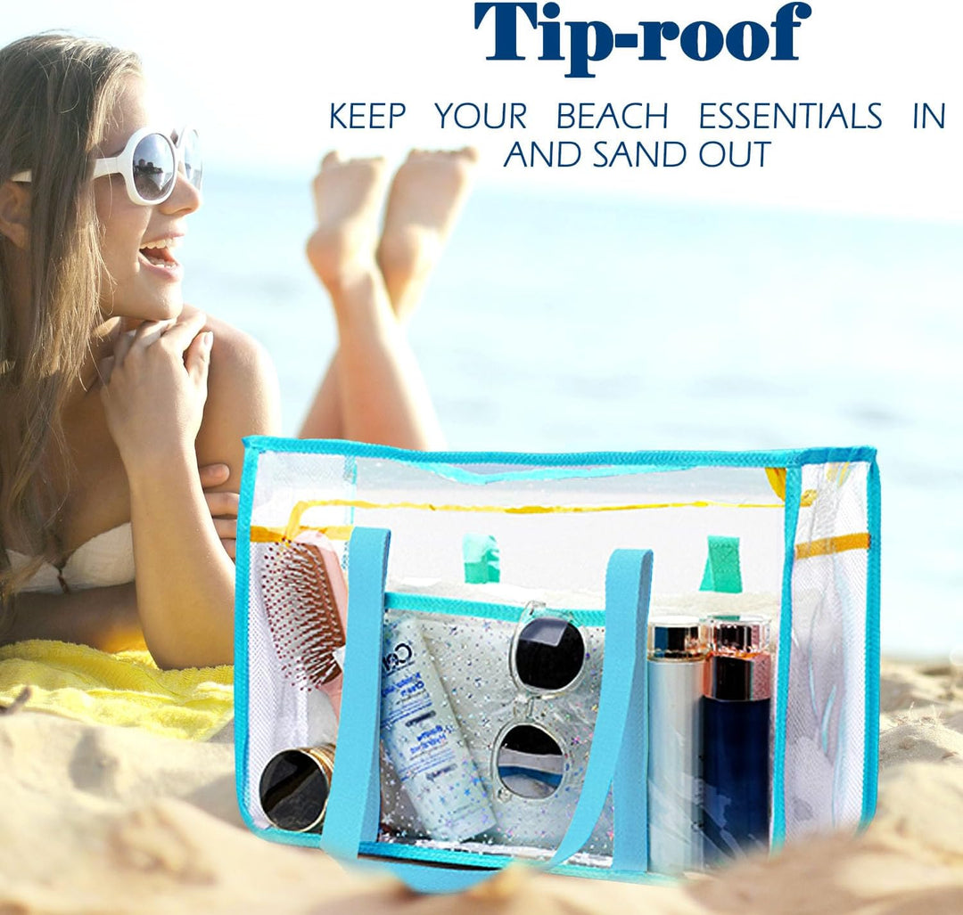 Buy 1, Get 1 FREE – Extra Large Transparent Mesh Beach Bag with 8 Pockets – ClearWave