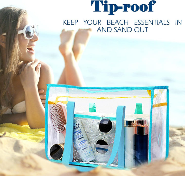 Buy 1, Get 1 FREE – Extra Large Transparent Mesh Beach Bag with 8 Pockets – ClearWave
