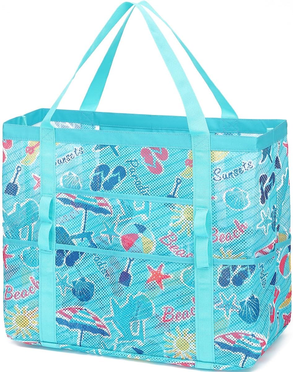 Buy 1, Get 1 FREE – Extra Large Transparent Mesh Beach Bag with 8 Pockets – ClearWave