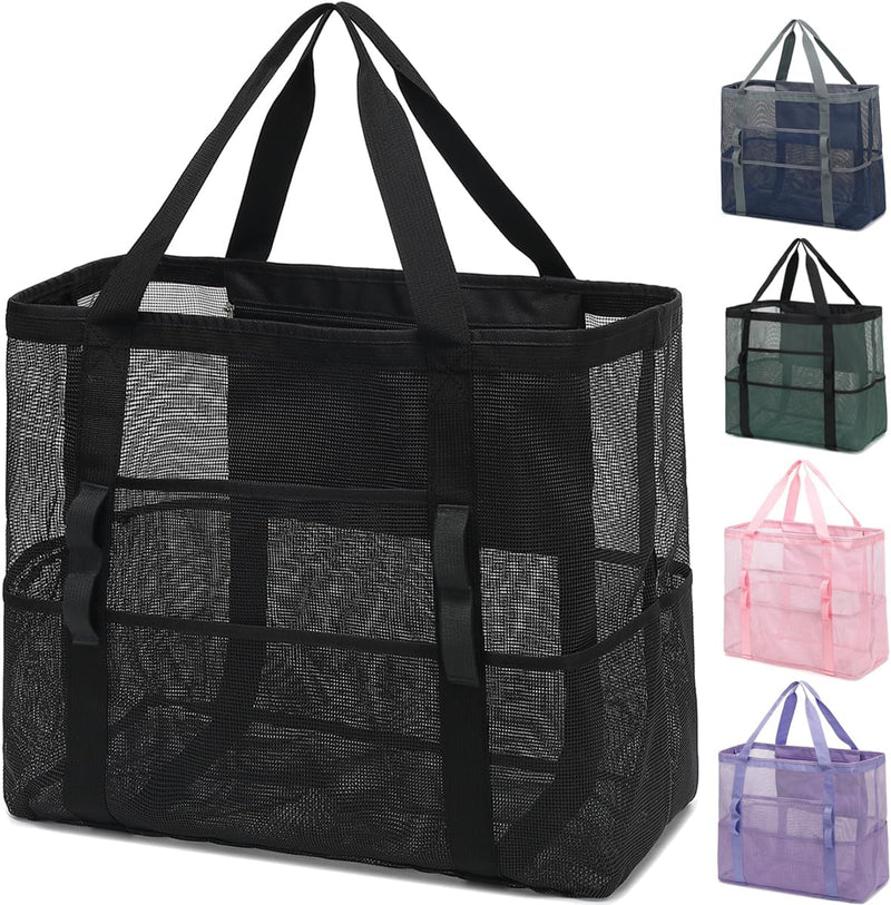 Buy 1, Get 1 FREE – Extra Large Transparent Mesh Beach Bag with 8 Pockets – ClearWave