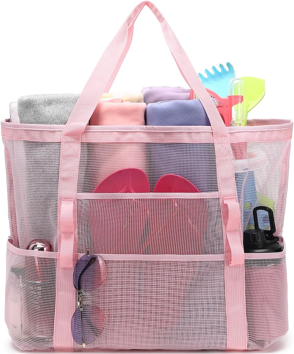 Buy 1, Get 1 FREE – Extra Large Transparent Mesh Beach Bag with 8 Pockets – ClearWave