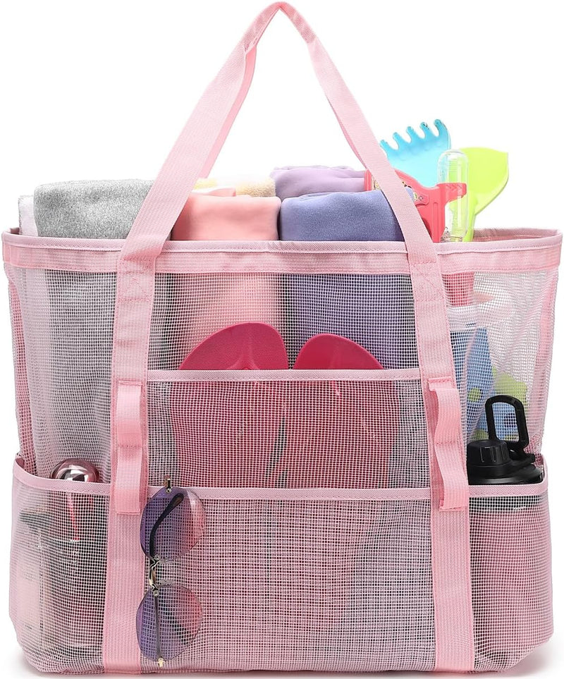 Buy 1, Get 1 FREE – Extra Large Transparent Mesh Beach Bag with 8 Pockets – ClearWave