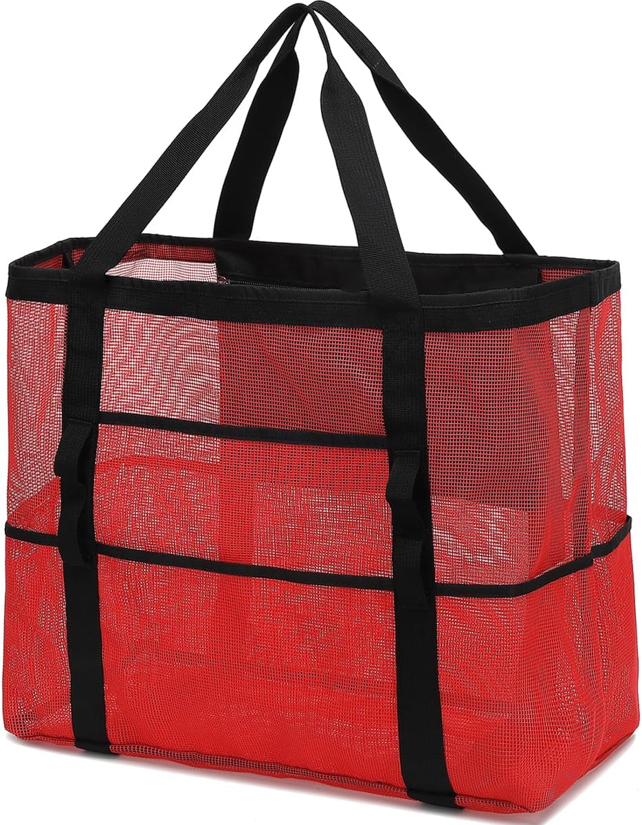 Buy 1, Get 1 FREE – Extra Large Transparent Mesh Beach Bag with 8 Pockets – ClearWave
