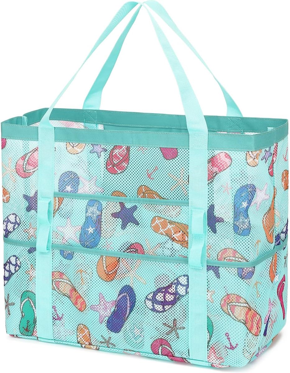 Buy 1, Get 1 FREE – Extra Large Transparent Mesh Beach Bag with 8 Pockets – ClearWave