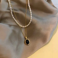 Black Onyx and Pearl Stackable Necklace – Aria
