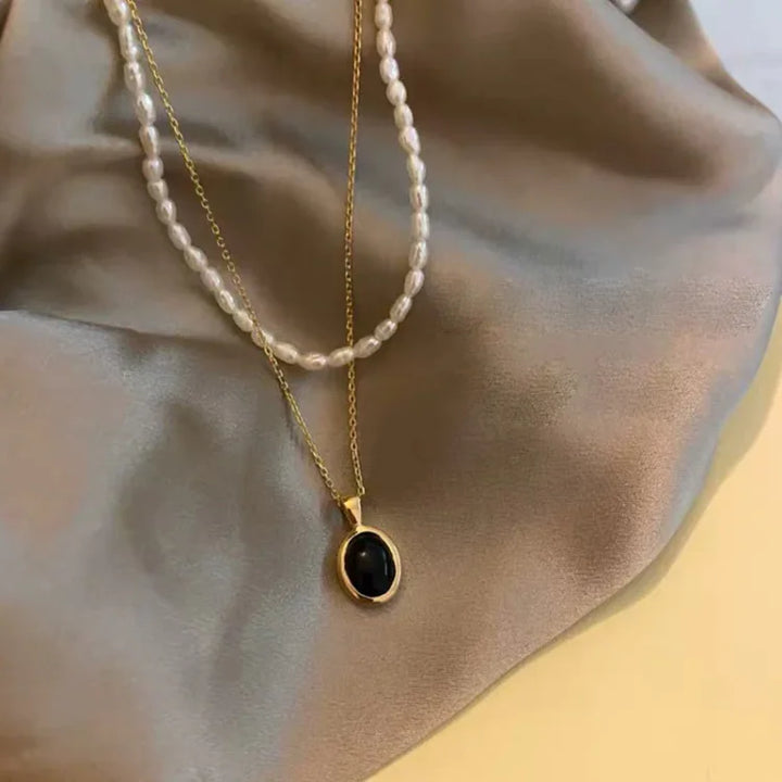 Black Onyx and Pearl Stackable Necklace – Aria