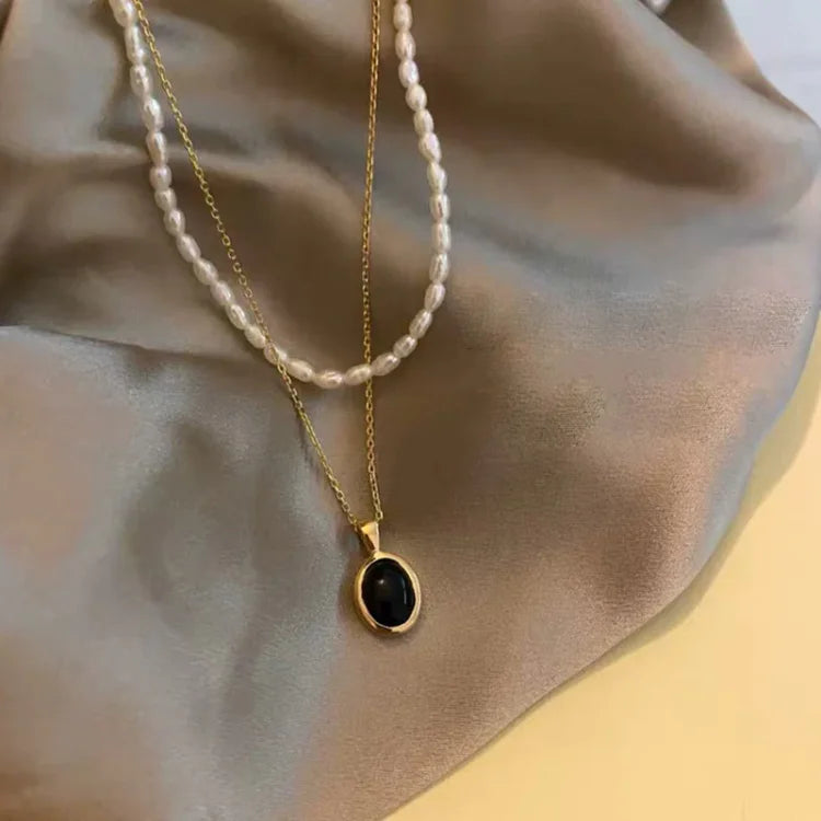 Black Onyx and Pearl Stackable Necklace – Aria