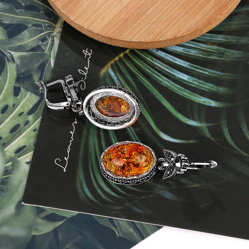 Retro flower earrings with amber - Nora
