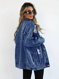 Wasserfeste & Gefütterte Oversized Damen Jeansjacke mit Kapuze – Talia