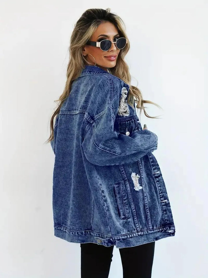 Wasserfeste & Gefütterte Oversized Damen Jeansjacke mit Kapuze – Talia