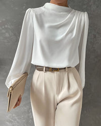 Simple blouse with ruffles and stand-up collar - Isabella