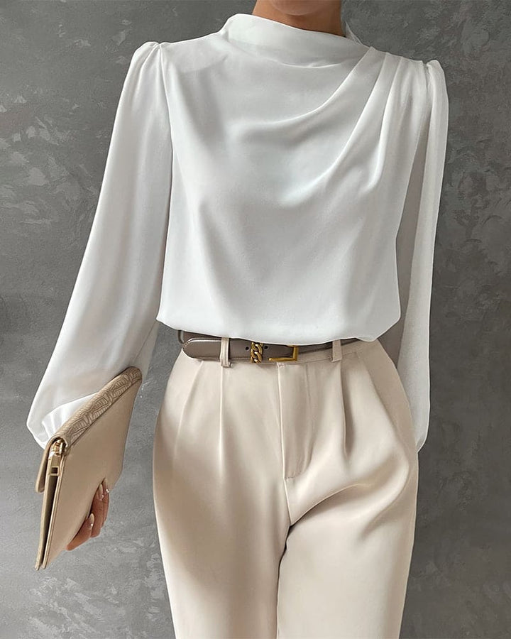 Simple blouse with ruffles and stand-up collar - Isabella