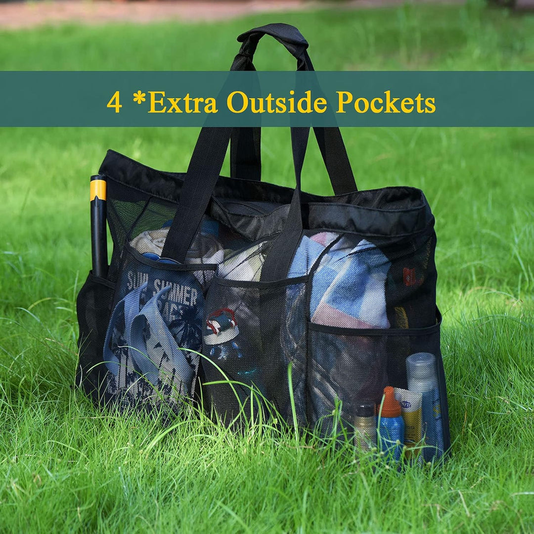 Extra-large mesh beach bag with zipper – sand-free bag