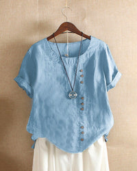 Casual short-sleeve blouse with round neckline – Nora