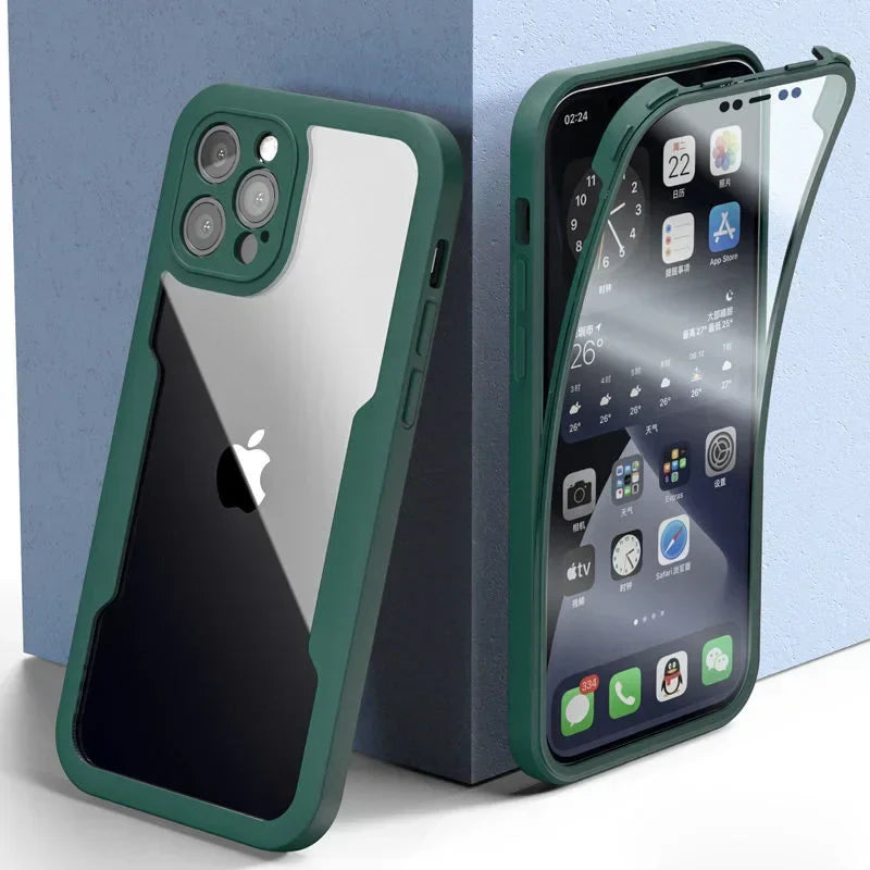 Full-Cover Clear Shockproof Phone Case with Lens & Screen Guard – 1+1 FREE-Green-IPhone 12 Pro-State of Style