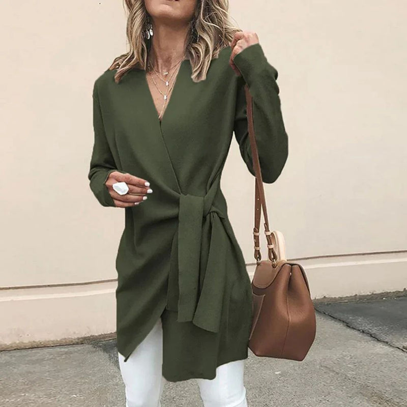 Chaqueta de punto para mujer con cinturón de lazo – Elin