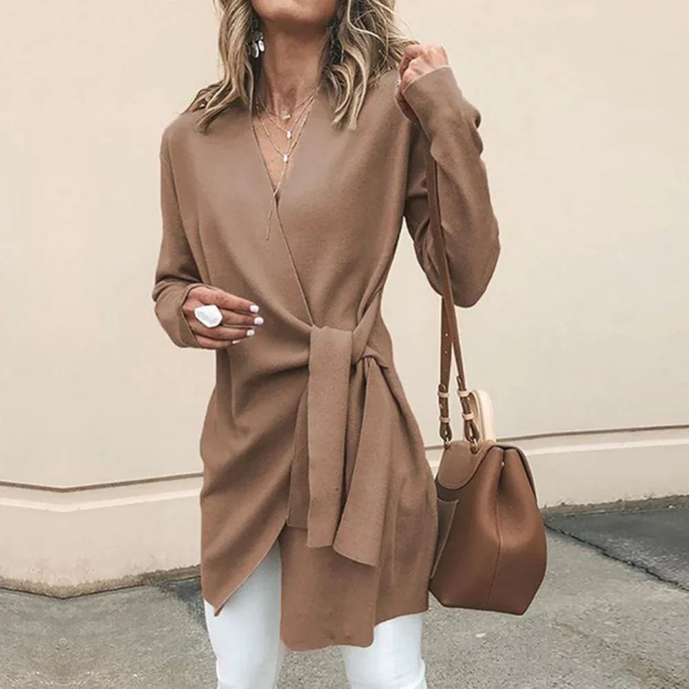 Chaqueta de punto para mujer con cinturón de lazo – Elin