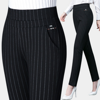 Schwarze Damenhose mit Nadelstreifen, elegant, Business-Look, elastisch, hoher Bund.