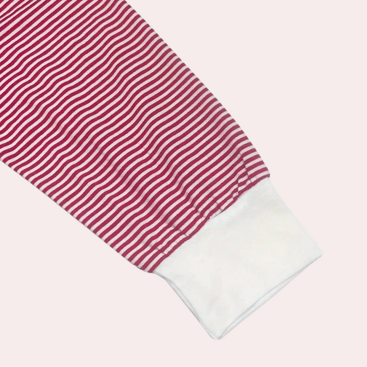 Roter gestreifter Ärmel mit weißem Bündchen, Baumwolle, modisch, bequem, langärmeliges Shirt.