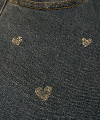 Dame stretchjeans med vide ben og hjerteprint - Amelie