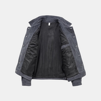 Graue Cordjacke mit schwarzem Innenfutter, Herrenmode, stilvoll und warm, Herbstbekleidung.