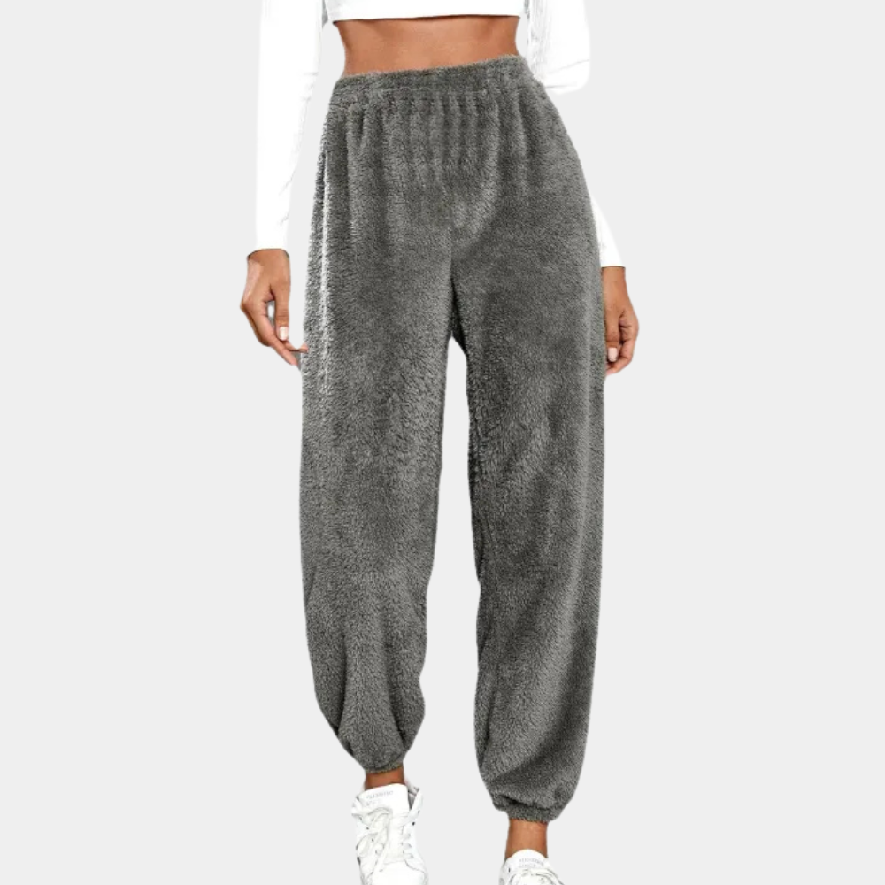 Graue Fleece-Jogginghose Damen, bequem, warm, elastischer Bund, Freizeitmode.
