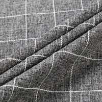 Grauer kariertem Stoff, Leinenmischung, Textilmaterial, Nähzubehör, Bekleidungsstoff.