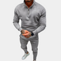 Grauer Herren-Trainingsanzug mit Reißverschluss, sportlich, bequem, modisch, Freizeitkleidung.