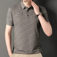 Graues Herren-Poloshirt mit Muster, Kurzarm, Baumwolle, modisch, elegant, Freizeitkleidung.
