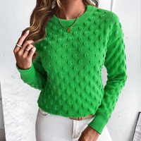 Grüner Damenpullover mit Strickmuster, langärmelig, modisch, bequem, Herbstmode.