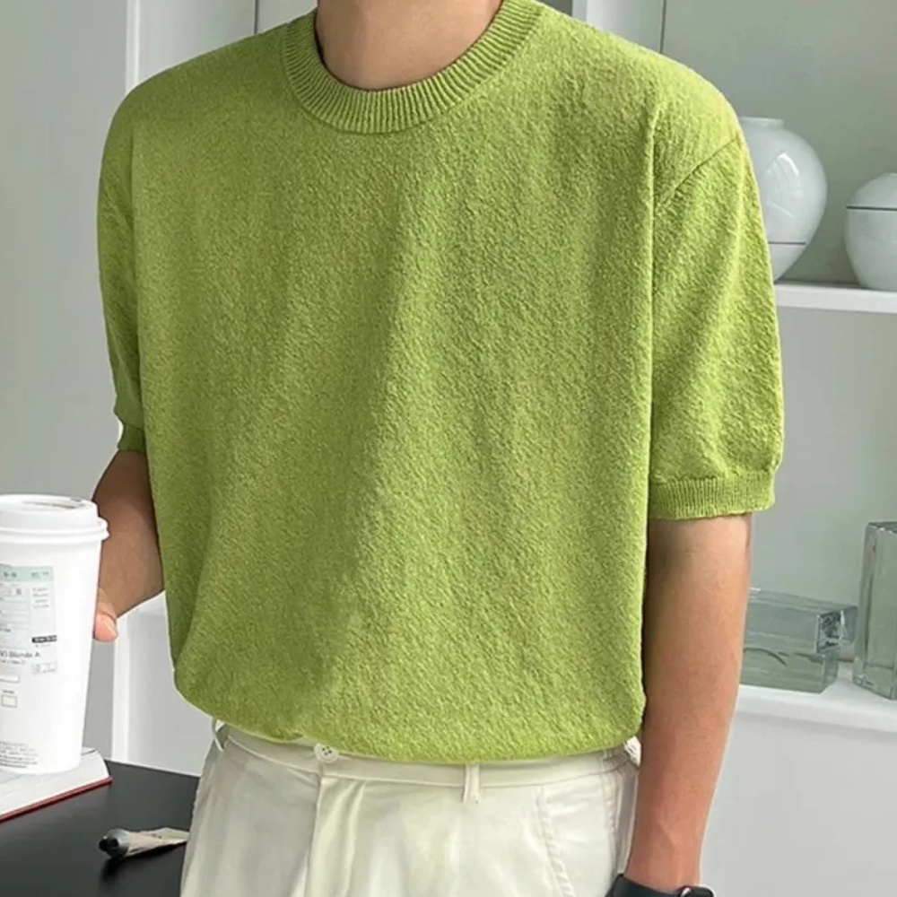 Grünes T-Shirt aus Baumwolle, kurzärmelig, lässig, modisch, für Herren, Sommermode.