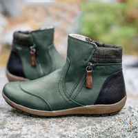 Grüne Damenstiefeletten mit Reißverschluss, Leder, rutschfeste Sohle, modisch und bequem.