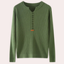Grüner Strickpullover aus Baumwolle, Langarm, Knopfleiste, geripptes Design, Herrenmode.