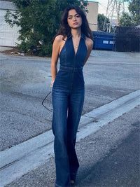 Atmungsaktiv & Stylisch Denim Jumpsuit mit V-Ausschnitt Damen – Fenja
