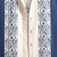 Herrenhemd mit geometrischem Muster, beige und blau, Baumwolle, Knopfleiste, modisch.