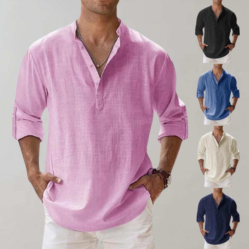 Herren Leinenhemd in Rosa, Langarm, Knopfleiste, Freizeitmode, verschiedene Farben.