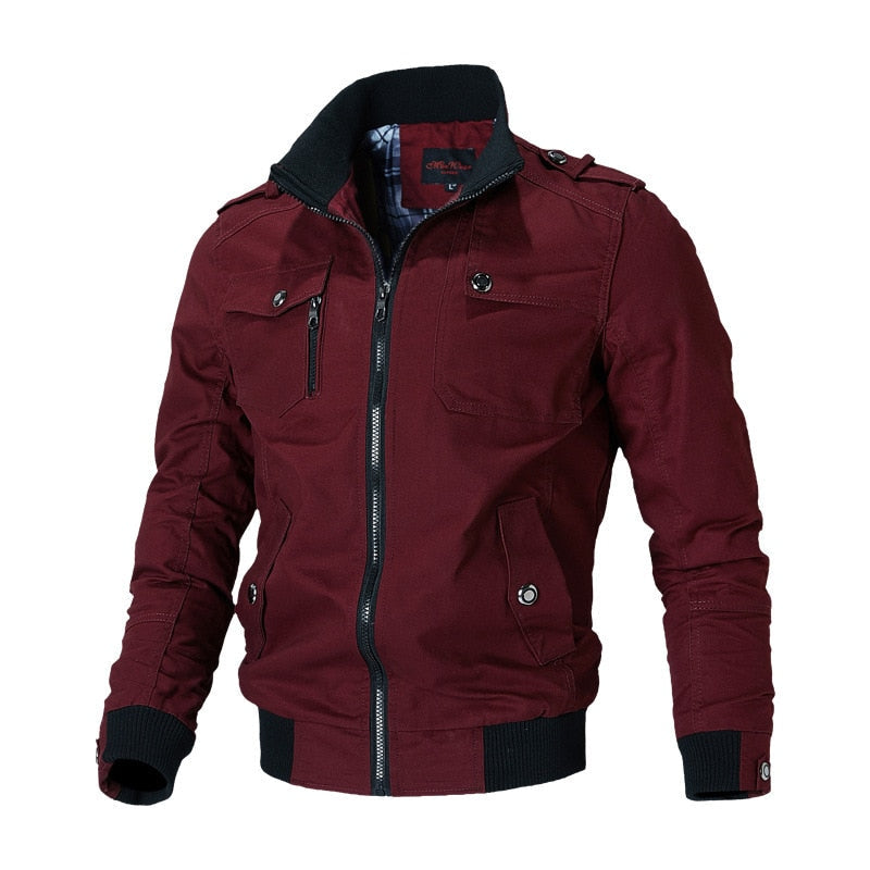 Herren Bomberjacke, bordeauxrot, Reißverschluss, stilvoll, modisch, Freizeitkleidung.